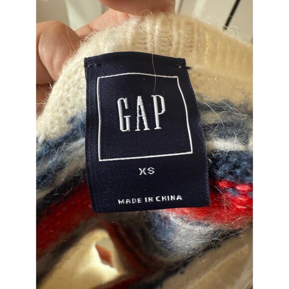 Gap Fair Isle Snow Cap Scandi Nordic Mohair Wool Sweater Sz XS - Picture 2 of 7